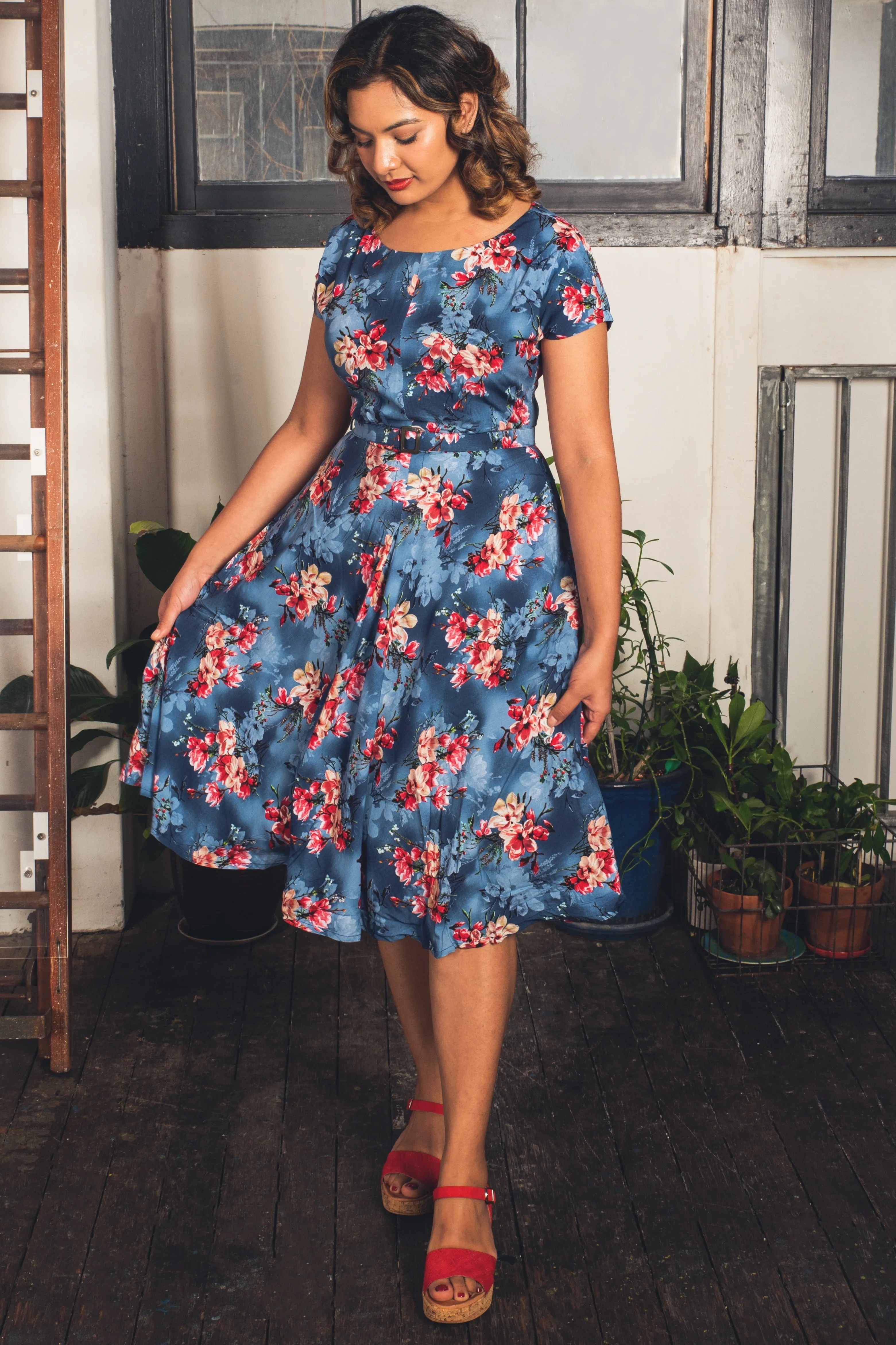 Myrtle Red & Cobalt Frangipani Dress