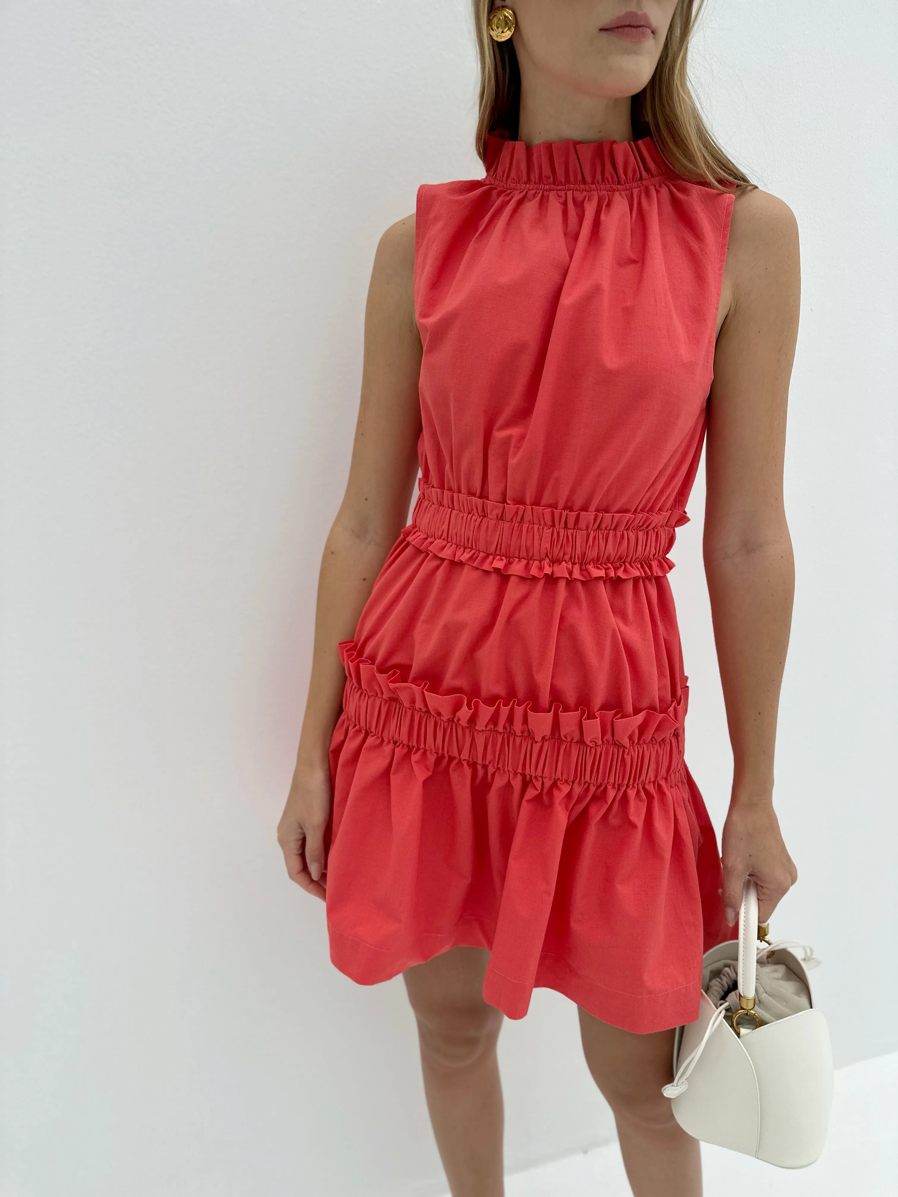 Narissa Gathered Dress | Coral Red