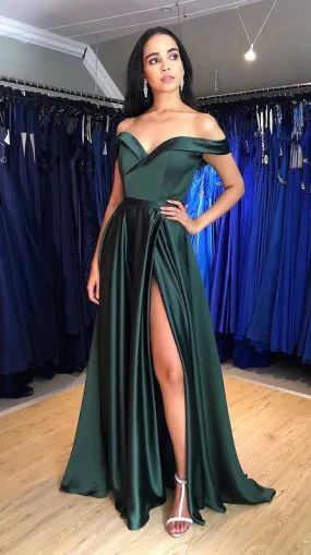 Off Shoulder Long Prom Dress with Slit,Custom Pageant Dresses,BP215