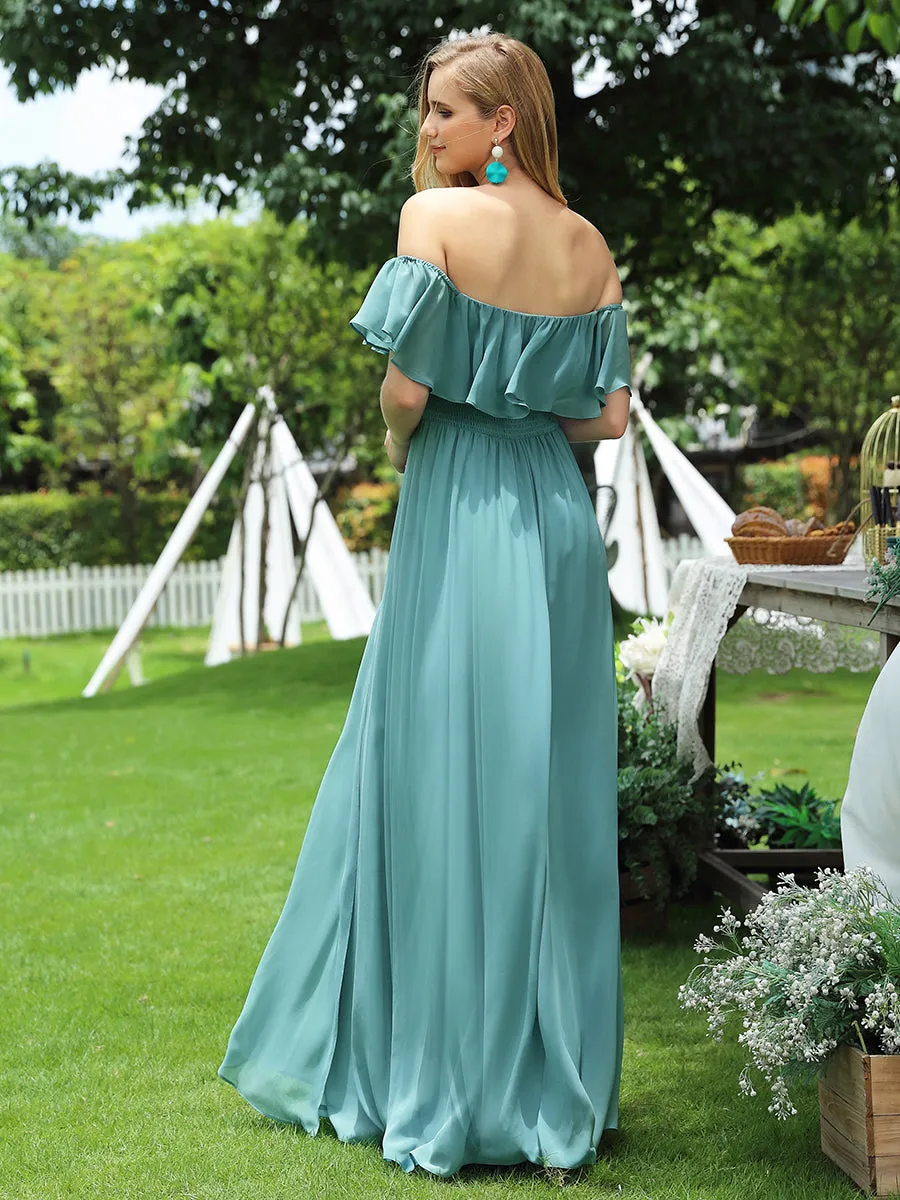 Off Shoulder Ruffle Thigh Split Wholesale Bridesmaid Dresses