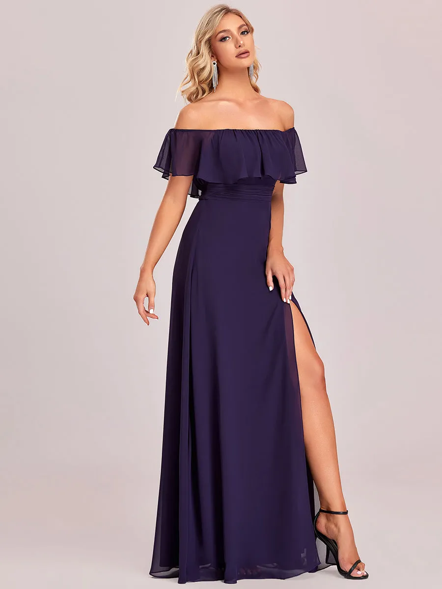 Off Shoulder Ruffle Thigh Split Wholesale Bridesmaid Dresses