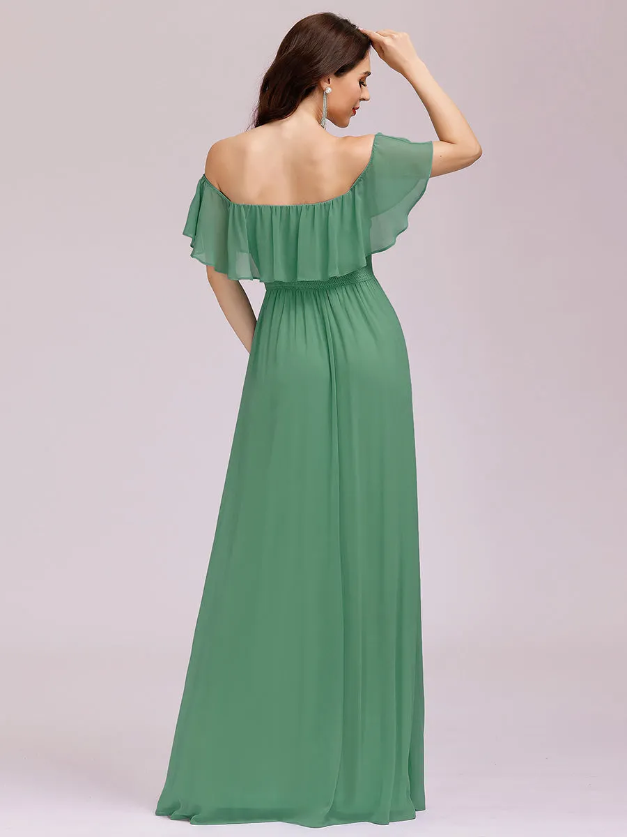 Off Shoulder Ruffle Thigh Split Wholesale Bridesmaid Dresses