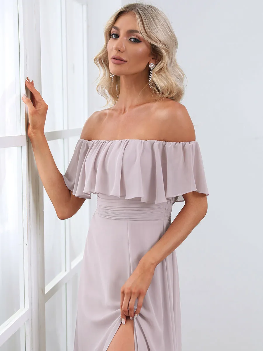 Off Shoulder Ruffle Thigh Split Wholesale Bridesmaid Dresses