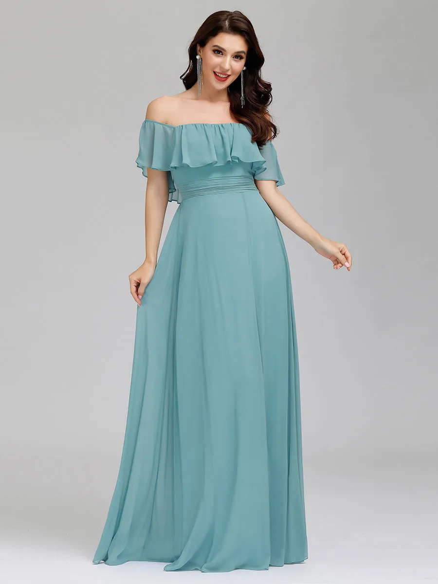 Off Shoulder Ruffle Thigh Split Wholesale Bridesmaid Dresses