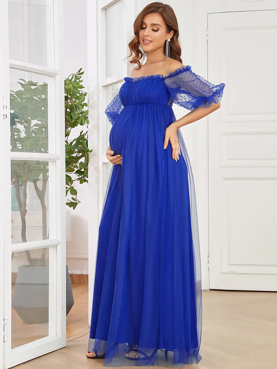 Off Shoulders Puff Sleeves A Line Wholesale Maternity Dresses