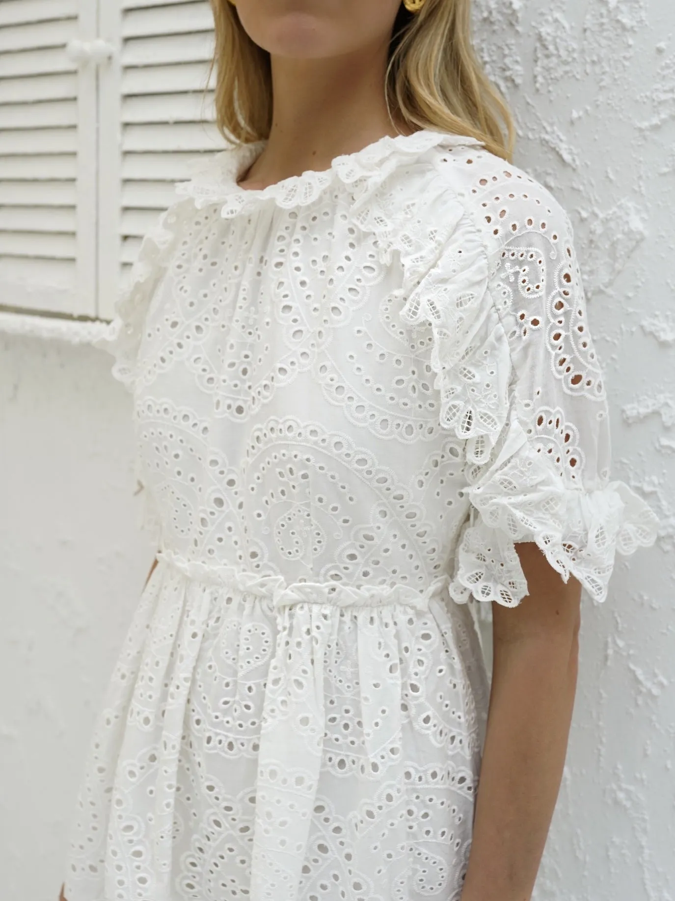 Olivia Cotton Cutwork Frill Day Dress | White