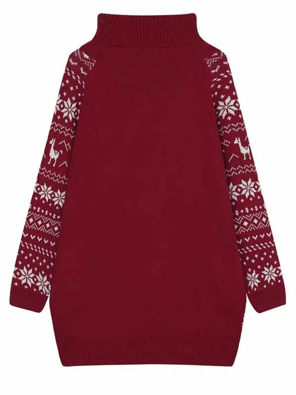 Pinkqueen Ugly Christmas Sweater Turtleneck Dresses For Women