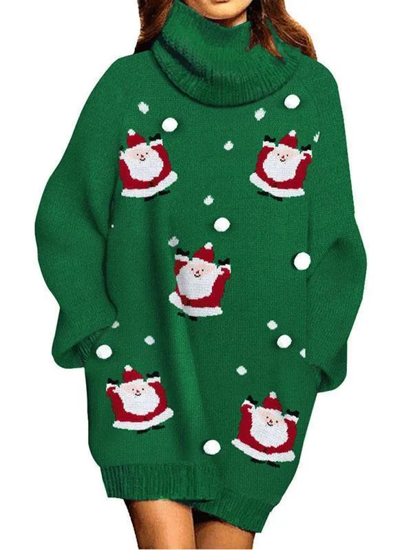 Pinkqueen Ugly Christmas Sweater Turtleneck Dresses For Women