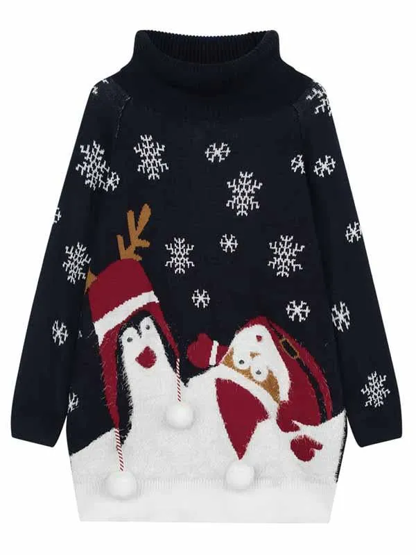 Pinkqueen Ugly Christmas Sweater Turtleneck Dresses For Women