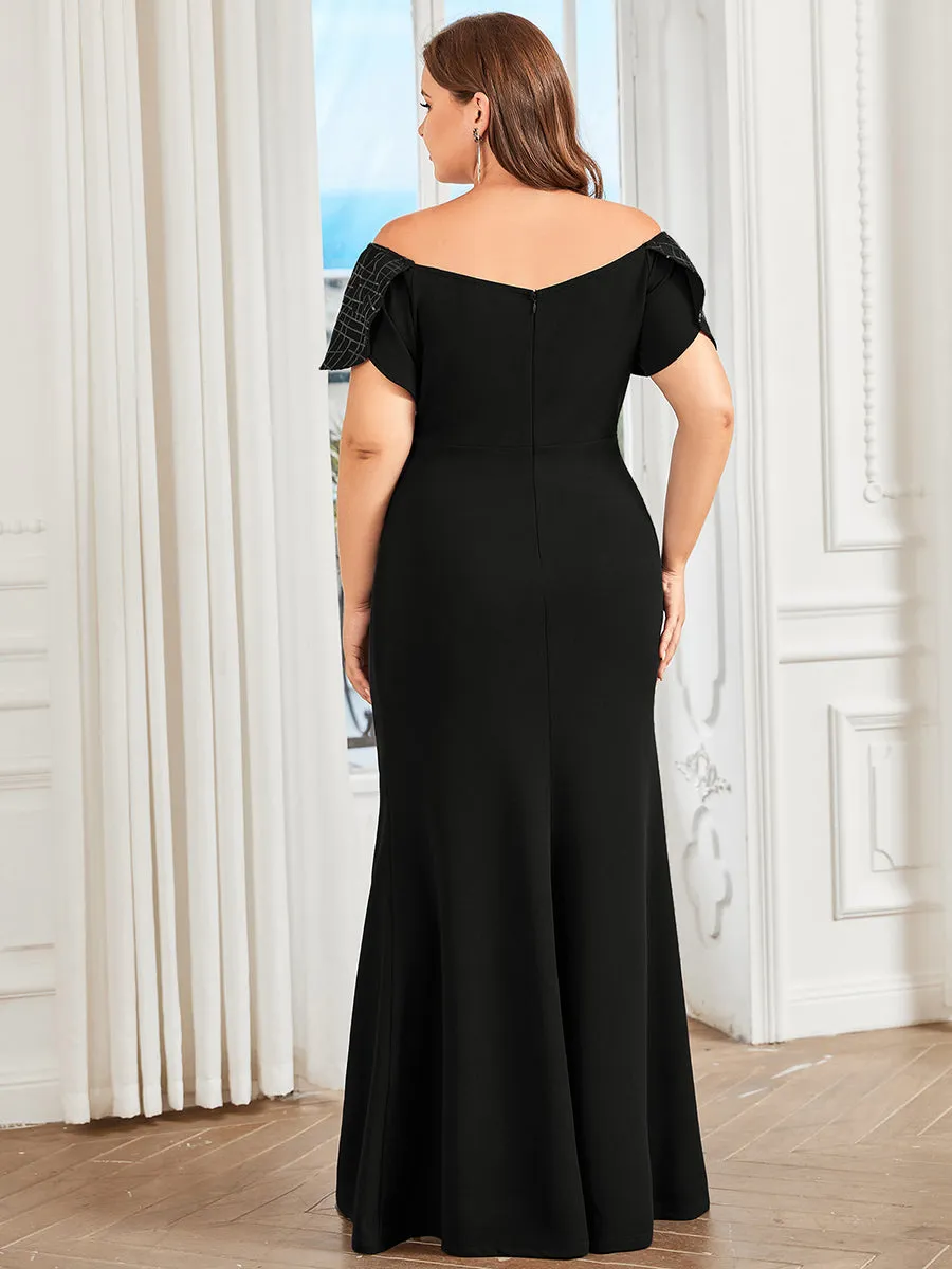 Plus Classy Off Shoulders Short Sleeves Fishtail Wholesale Evening Dresses