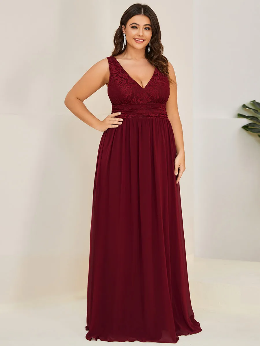 Plus Deep V Neck A Line Sleeveless Wholesale Bridesmaid Dresses