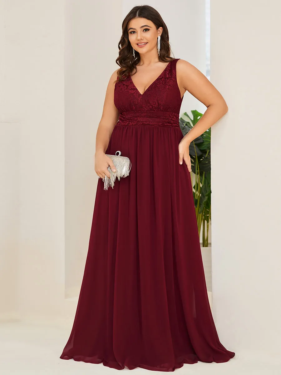 Plus Deep V Neck A Line Sleeveless Wholesale Bridesmaid Dresses