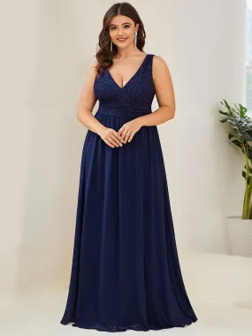 Plus Deep V Neck A Line Sleeveless Wholesale Bridesmaid Dresses