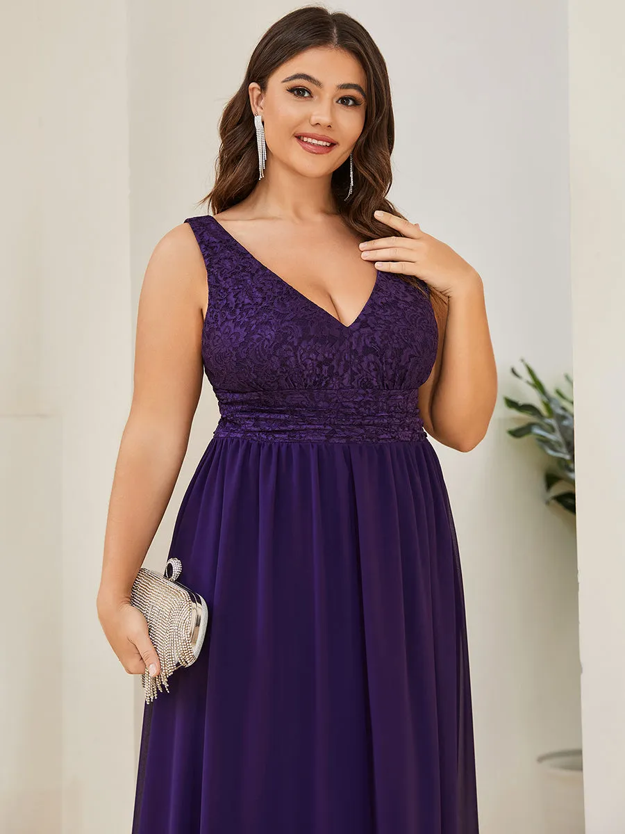 Plus Deep V Neck A Line Sleeveless Wholesale Bridesmaid Dresses