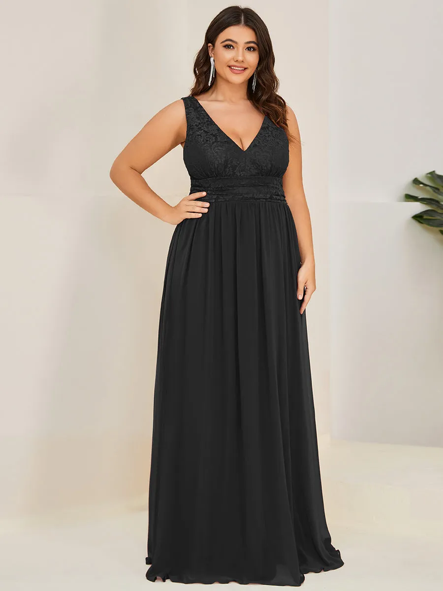 Plus Deep V Neck A Line Sleeveless Wholesale Bridesmaid Dresses