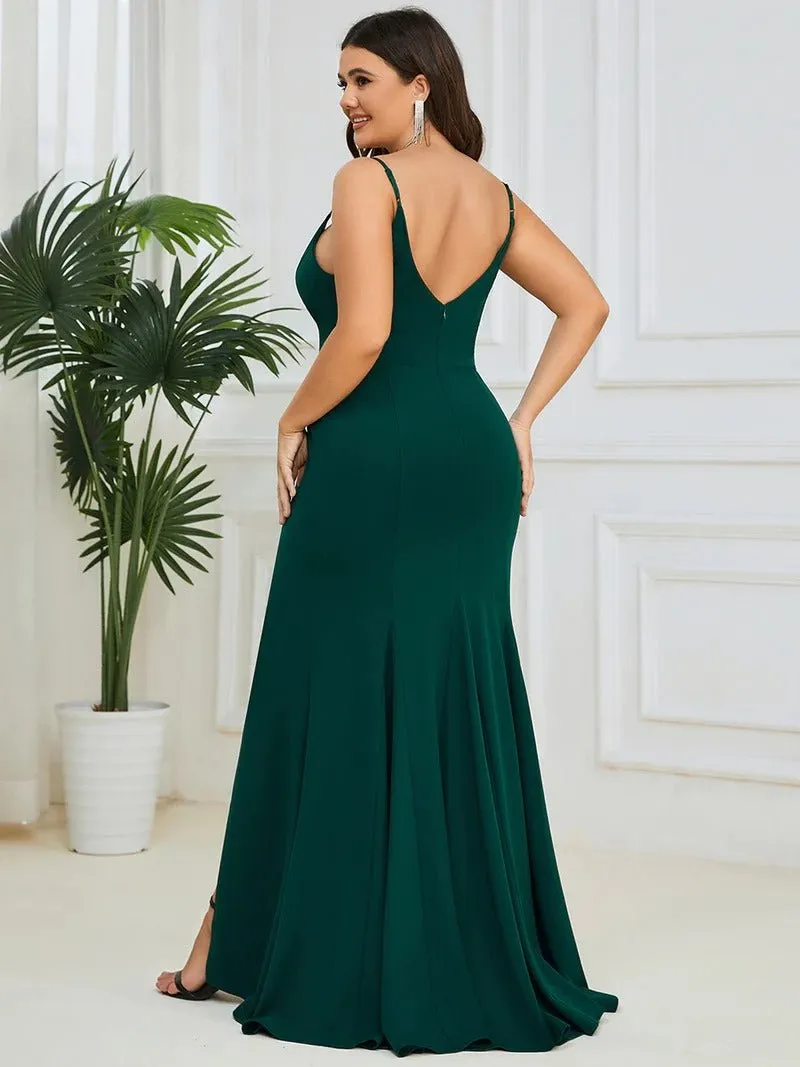 Plus Sexy Sleeveless Fishtail Deep V Neck Evening Dresses