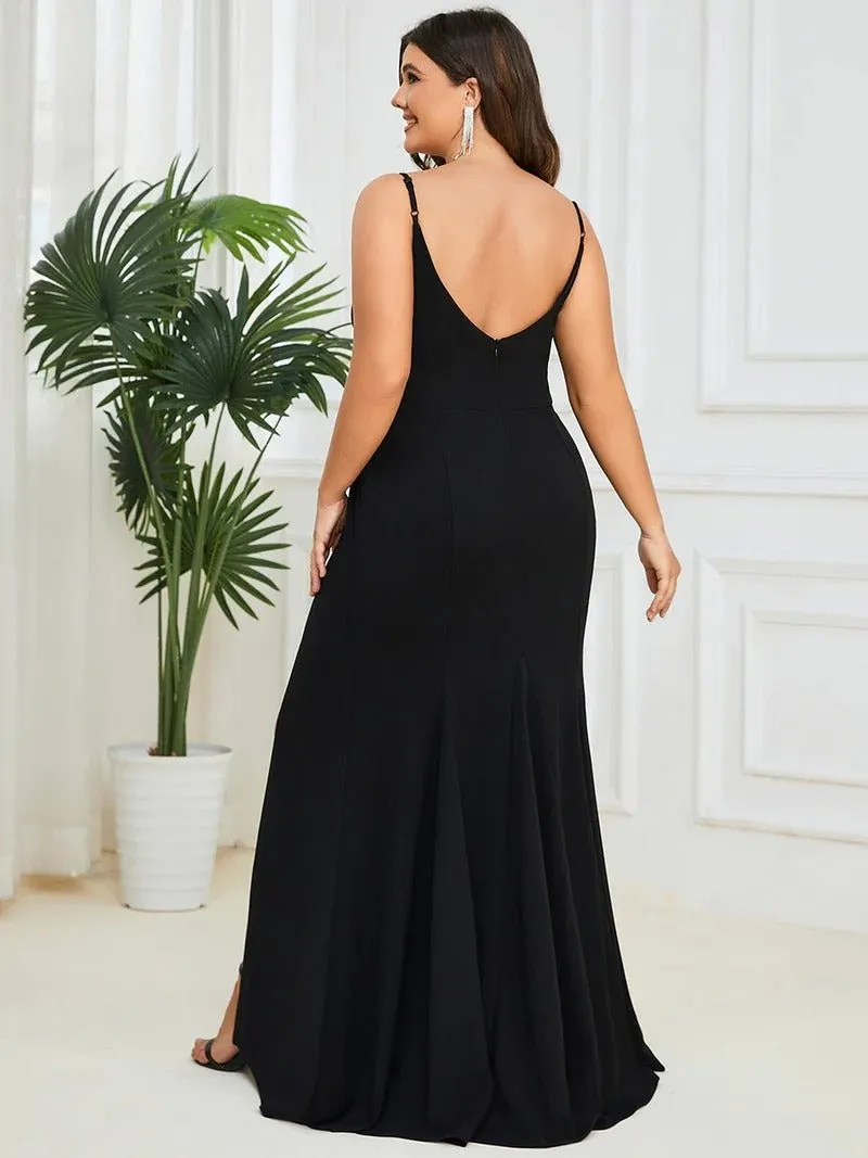 Plus Sexy Sleeveless Fishtail Deep V Neck Evening Dresses