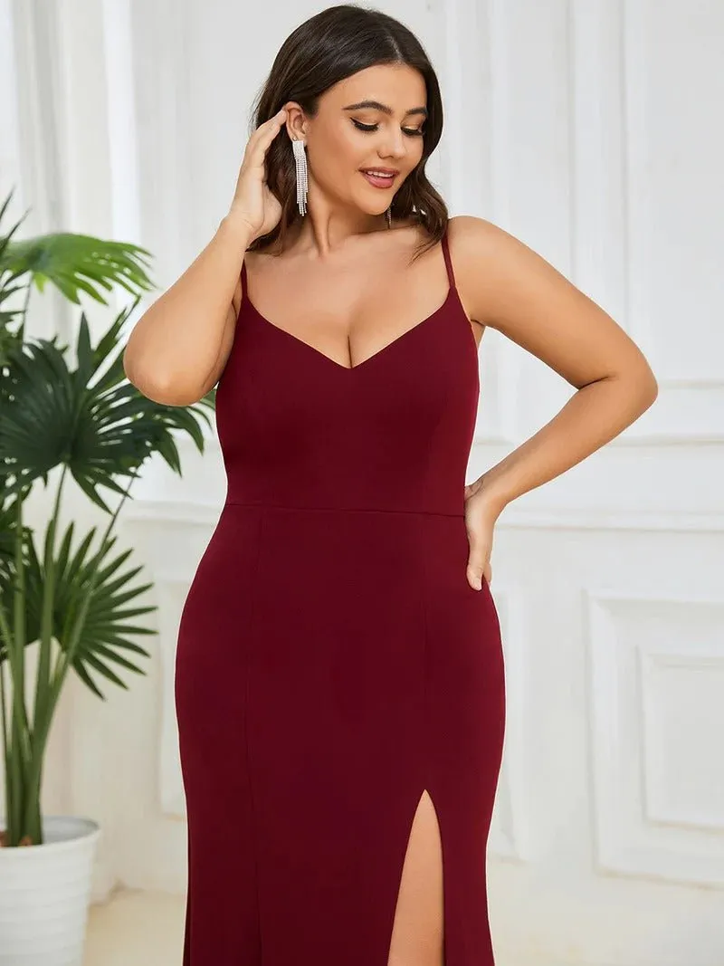 Plus Sexy Sleeveless Fishtail Deep V Neck Evening Dresses