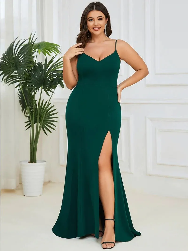 Plus Sexy Sleeveless Fishtail Deep V Neck Evening Dresses