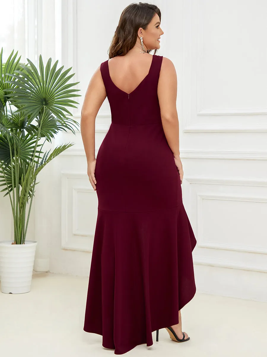 Plus Size Fishtail Asymmetrical Hem Deep V Neck Wholesale Evening Dresses