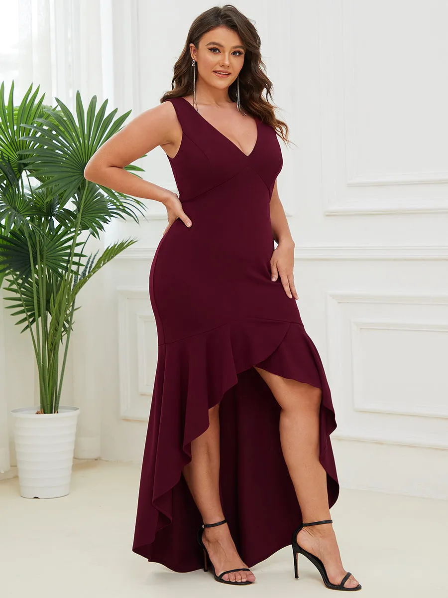 Plus Size Fishtail Asymmetrical Hem Deep V Neck Wholesale Evening Dresses