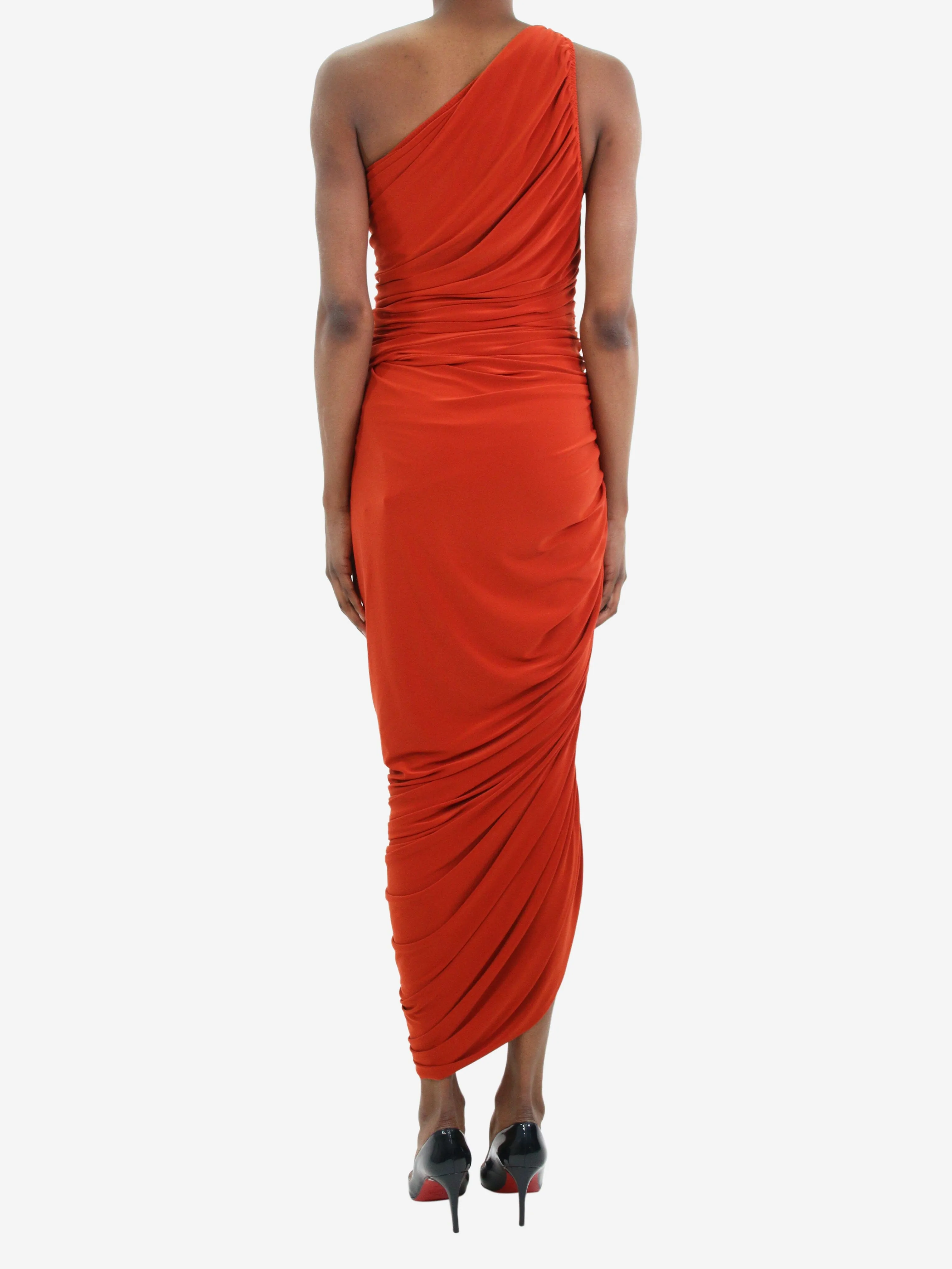 Red one-shoulder ruched dress - size XS