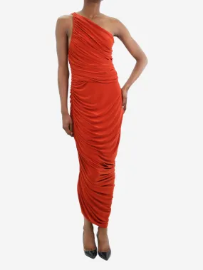 Red one-shoulder ruched dress - size XS