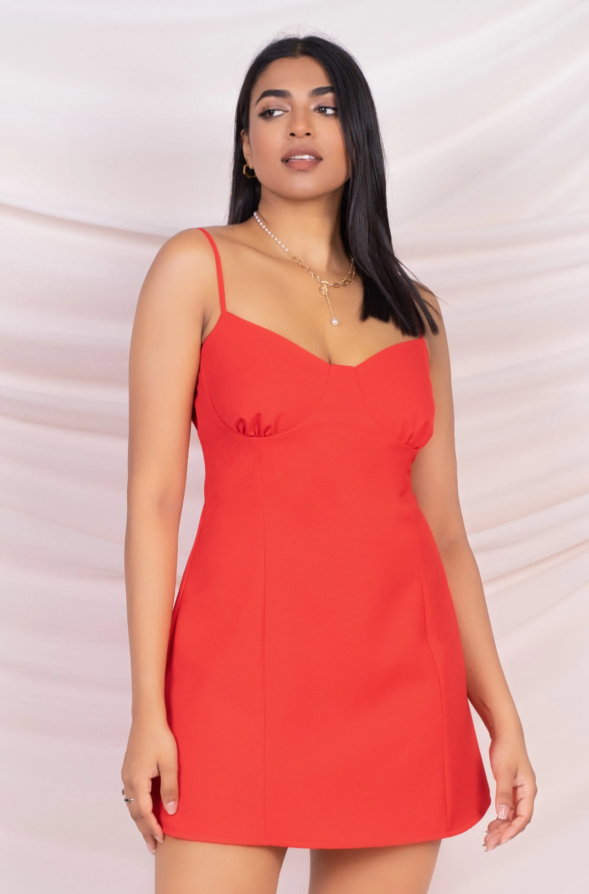 Red Sweetheart Neckline Mini Dress