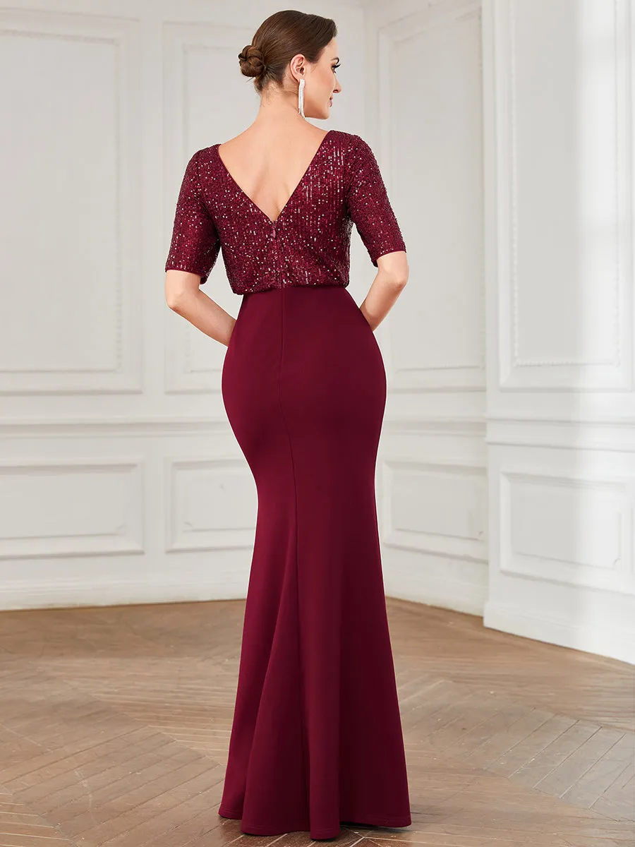 Round Neck Fishtail Wholesale Evening Dresses with Half Sleeves