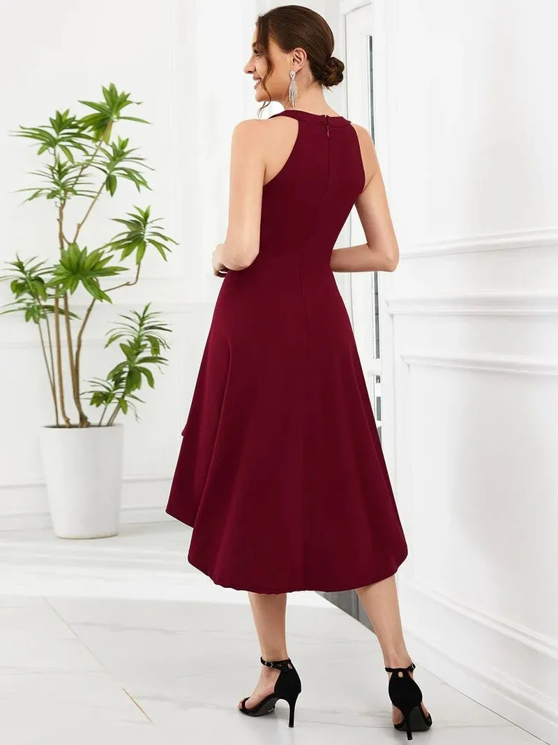 Round Neck Knee Length Asymmetrical Hem Evening DresseS