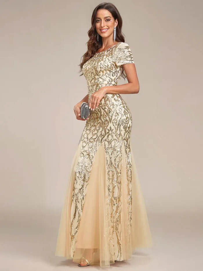 Round Neck Mermaid Sequin & Mesh Evening Dresses