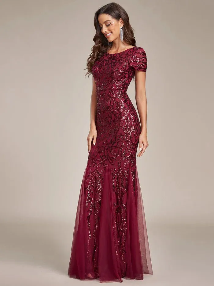 Round Neck Mermaid Sequin & Mesh Evening Dresses