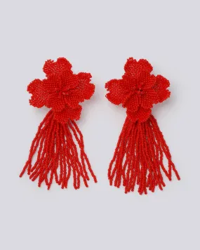 Scarlet Flower Tassel Earrings