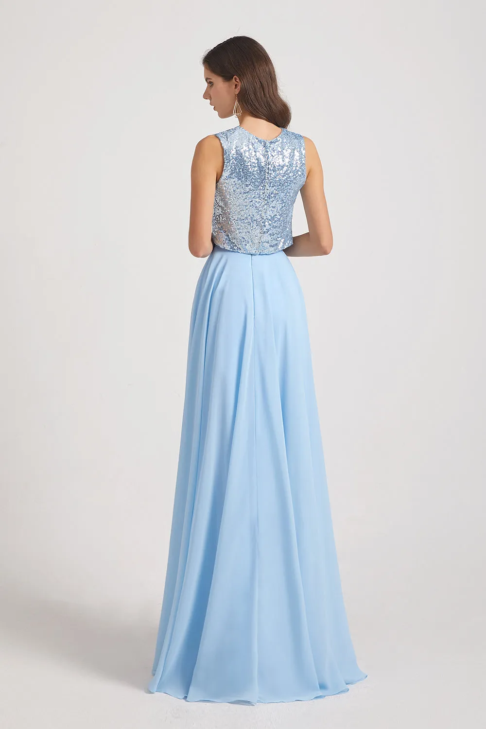 Sequin Top Chiffon Jewel Sleeveless Bridesmaid Dresses (AF0151)