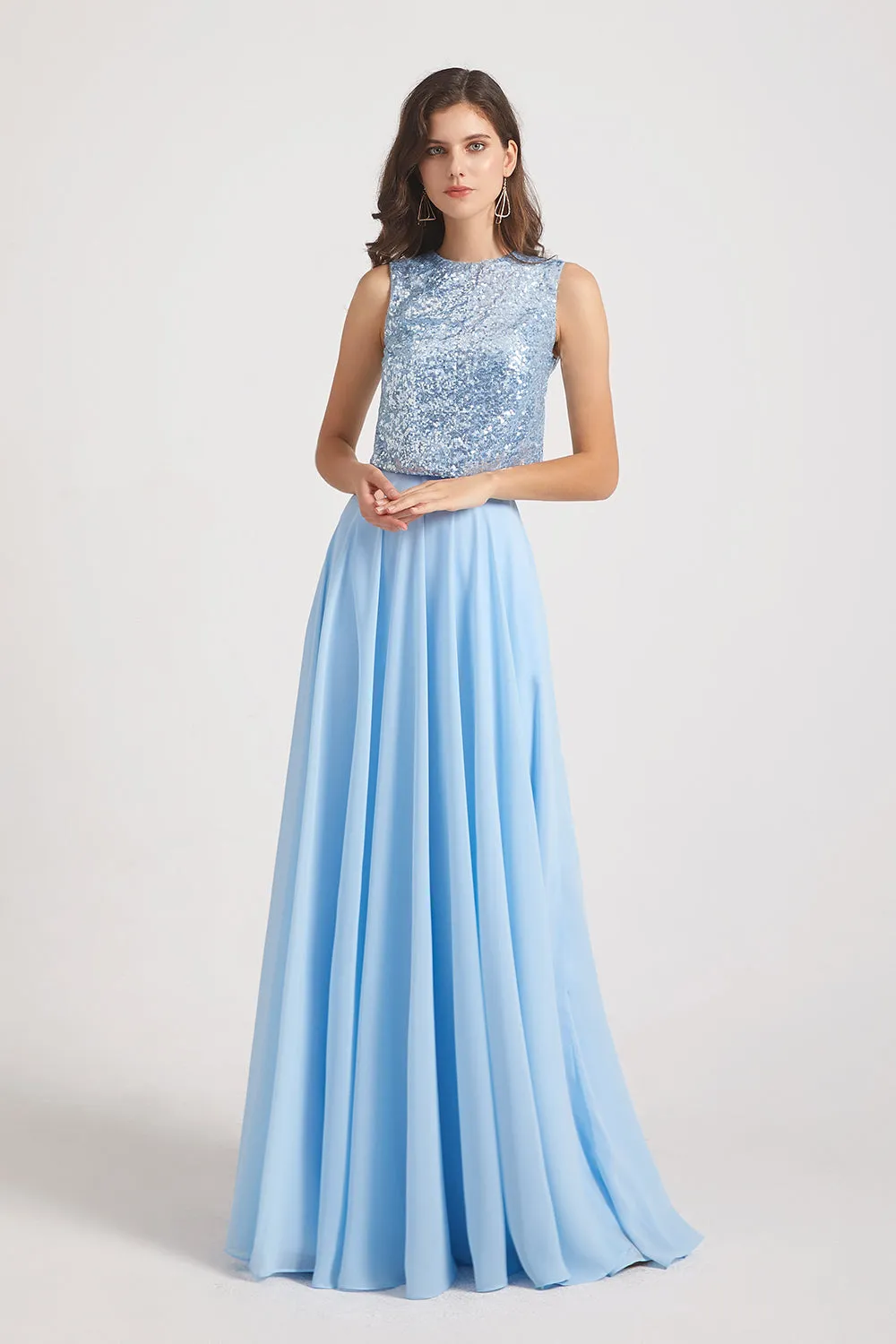 Sequin Top Chiffon Jewel Sleeveless Bridesmaid Dresses (AF0151)