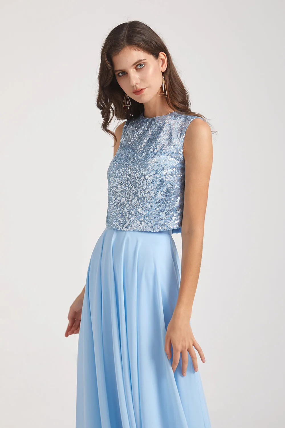 Sequin Top Chiffon Jewel Sleeveless Bridesmaid Dresses (AF0151)