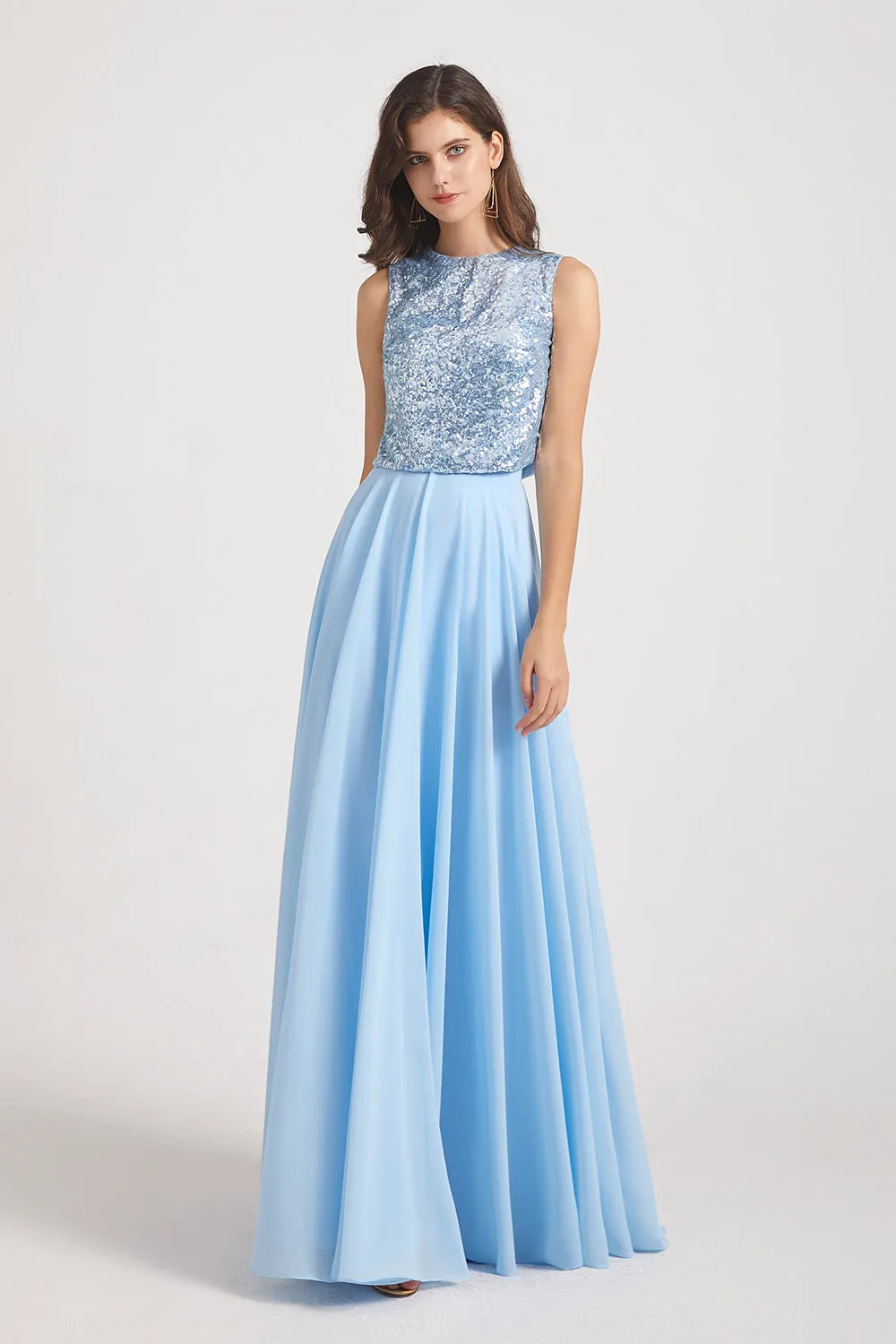 Sequin Top Chiffon Jewel Sleeveless Bridesmaid Dresses (AF0151)