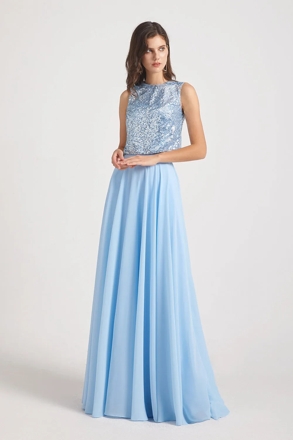 Sequin Top Chiffon Jewel Sleeveless Bridesmaid Dresses (AF0151)