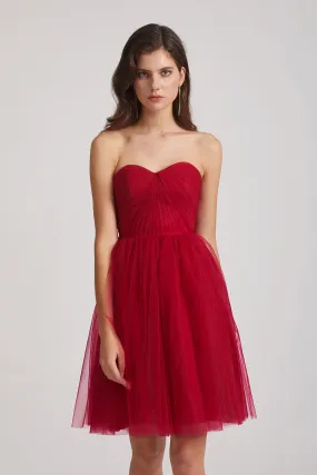 Short Tulle Pleated Strapless Sweetheart Bridesmaid Dresses (AF0041)