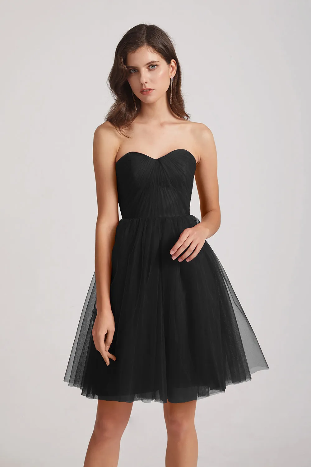 Short Tulle Pleated Strapless Sweetheart Bridesmaid Dresses (AF0041)