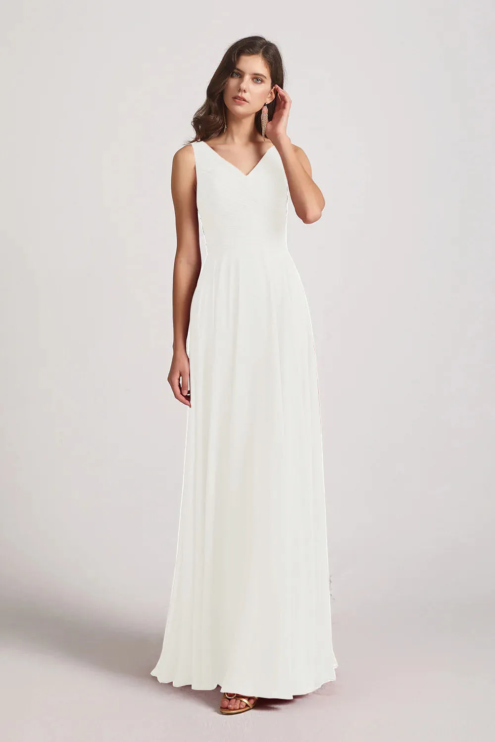 Straps Pleated A-Line Chiffon Sleeveless Bridesmaid Dresses (AF0144)