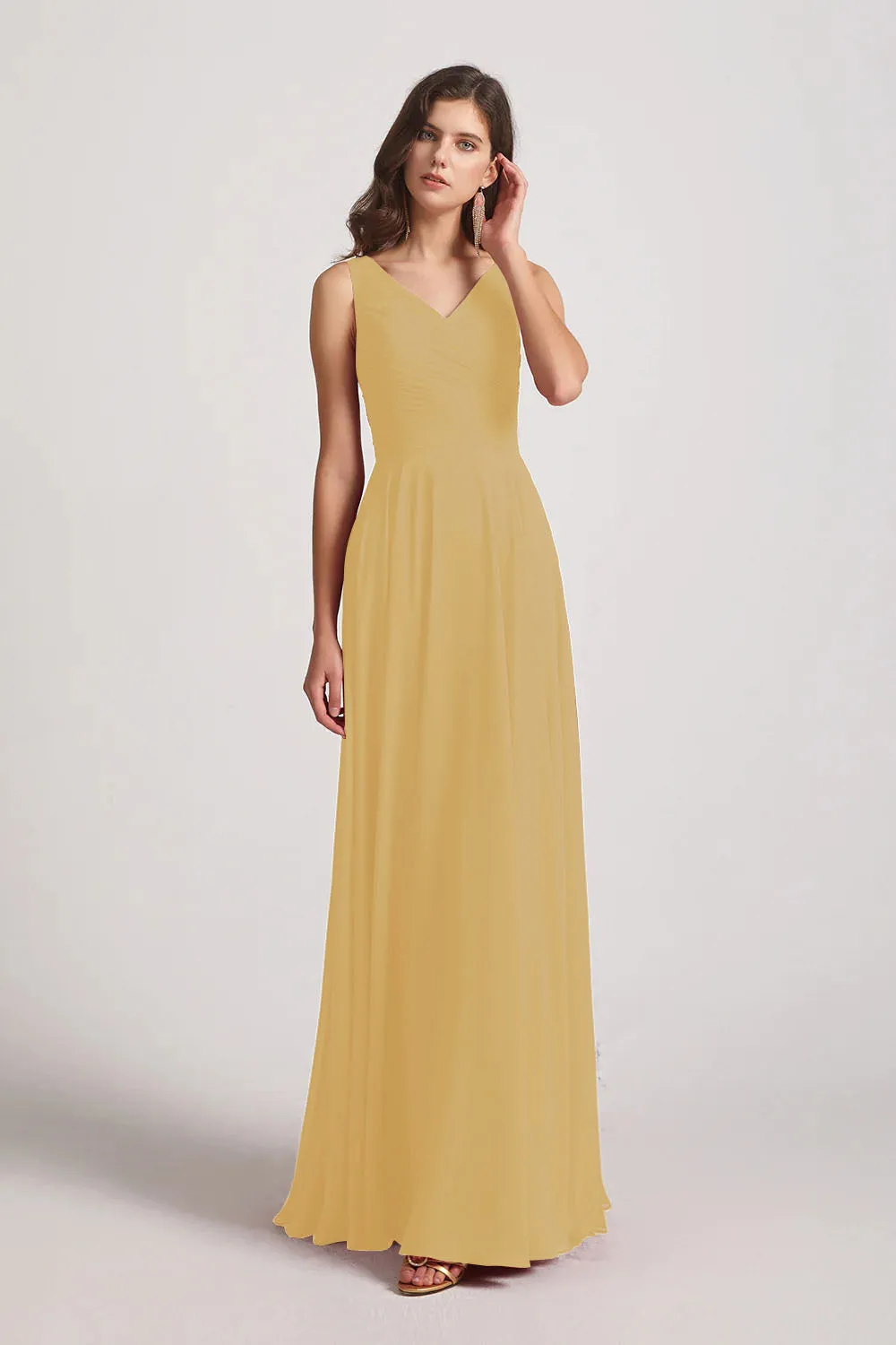 Straps Pleated A-Line Chiffon Sleeveless Bridesmaid Dresses (AF0144)