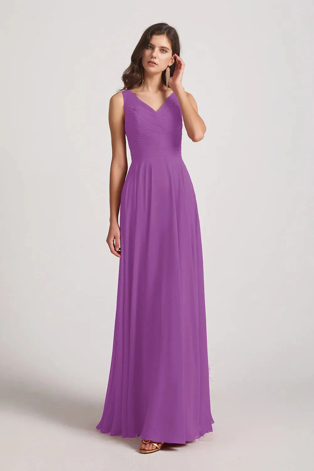 Straps Pleated A-Line Chiffon Sleeveless Bridesmaid Dresses (AF0144)