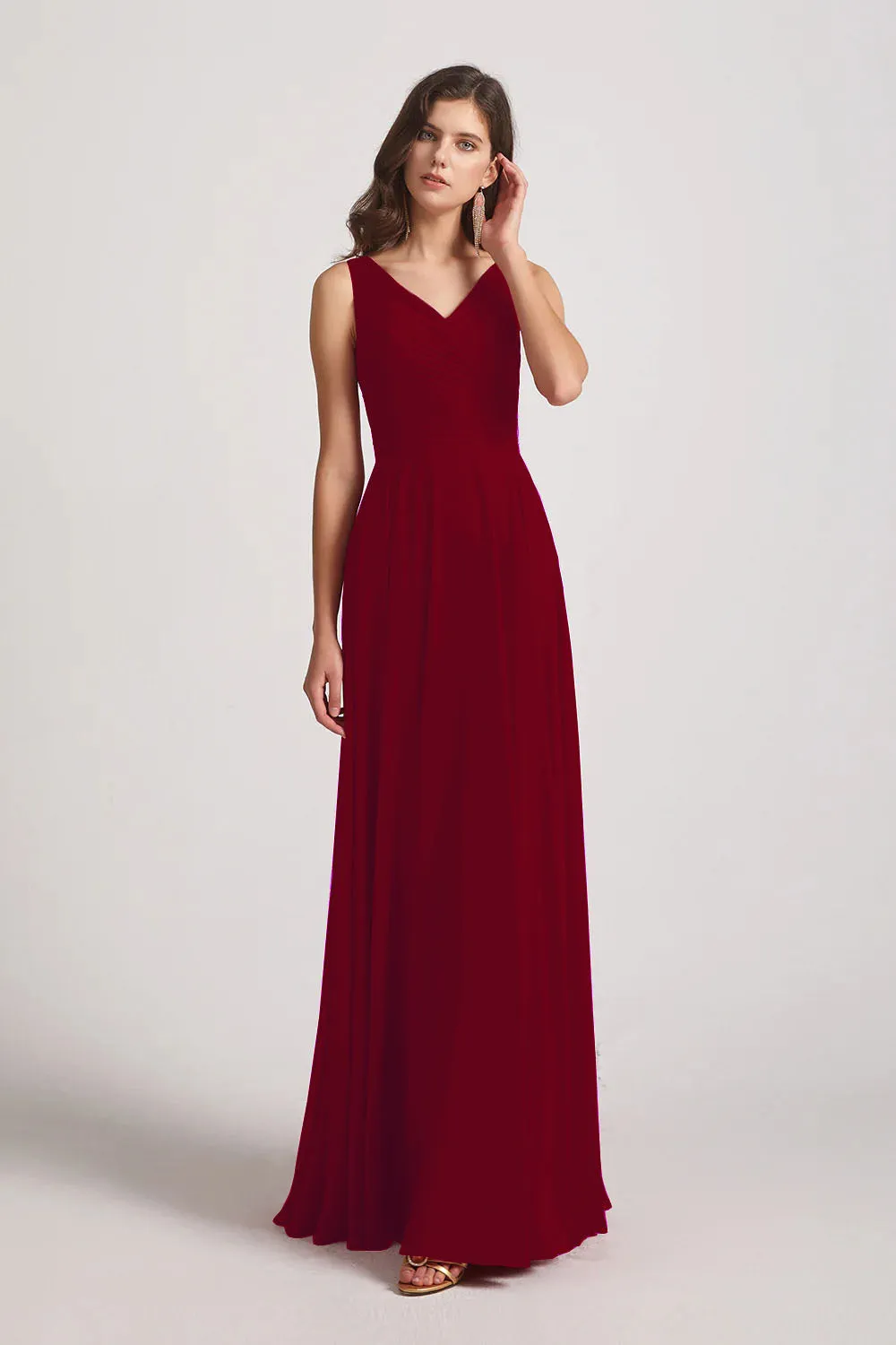 Straps Pleated A-Line Chiffon Sleeveless Bridesmaid Dresses (AF0144)