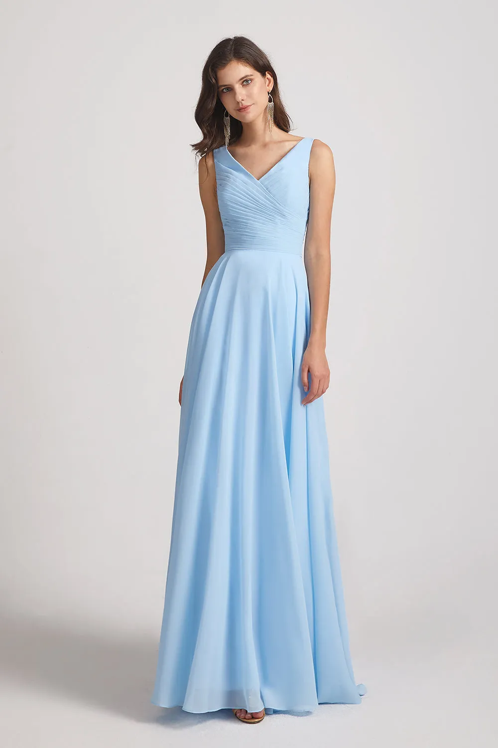 Straps Pleated A-Line Chiffon Sleeveless Bridesmaid Dresses (AF0144)