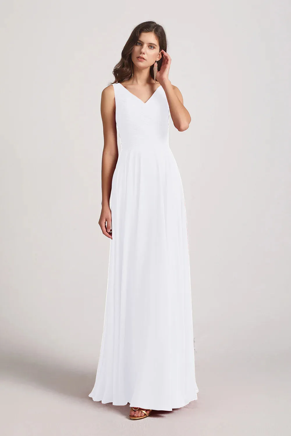 Straps Pleated A-Line Chiffon Sleeveless Bridesmaid Dresses (AF0144)