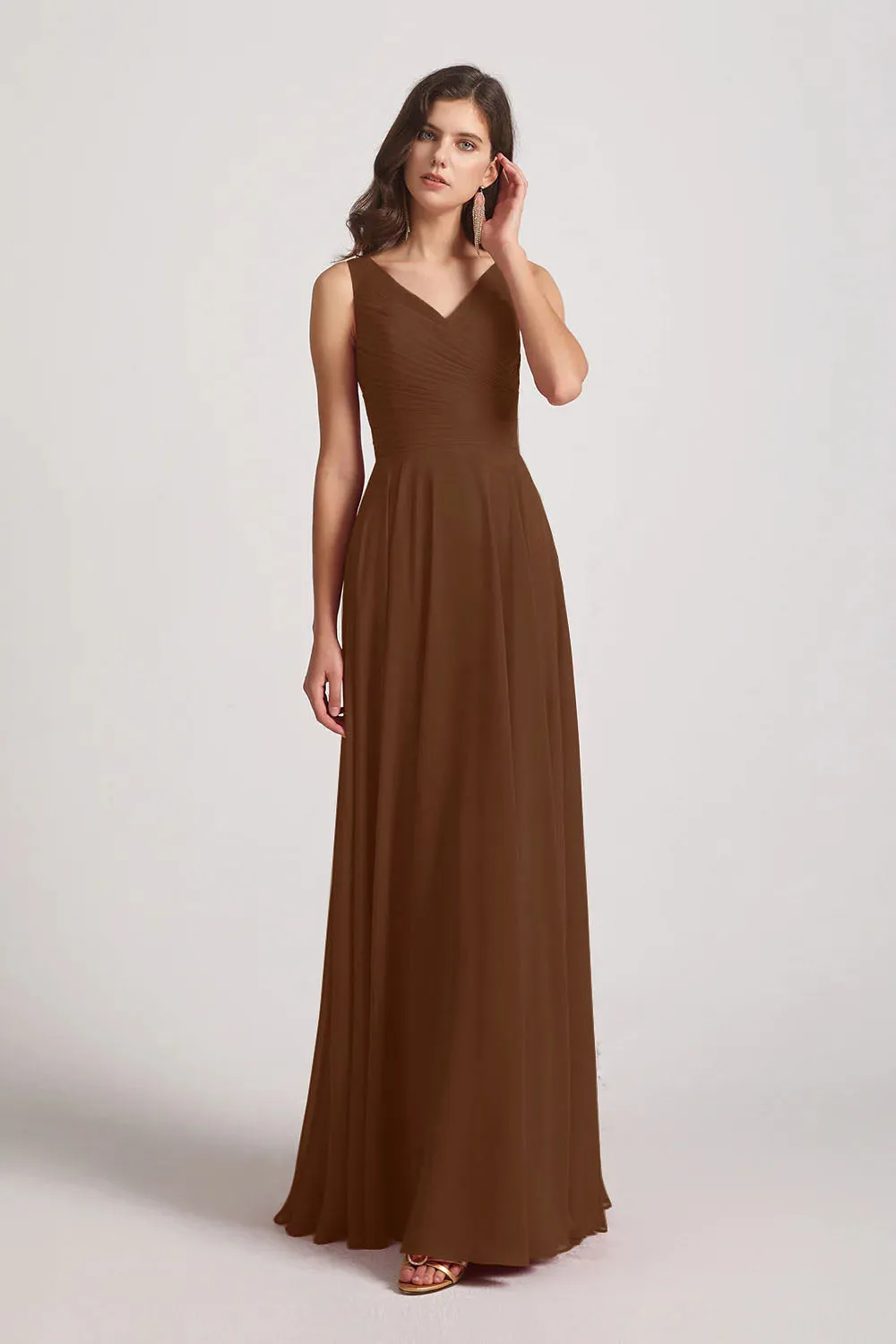 Straps Pleated A-Line Chiffon Sleeveless Bridesmaid Dresses (AF0144)