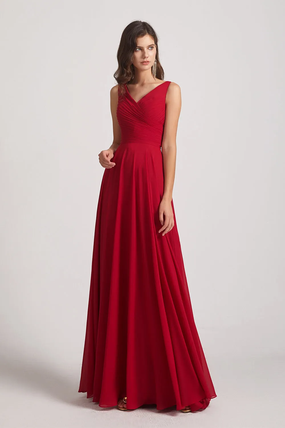 Straps Pleated A-Line Chiffon Sleeveless Bridesmaid Dresses (AF0144)