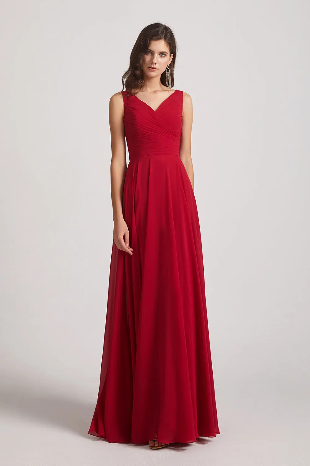 Straps Pleated A-Line Chiffon Sleeveless Bridesmaid Dresses (AF0144)