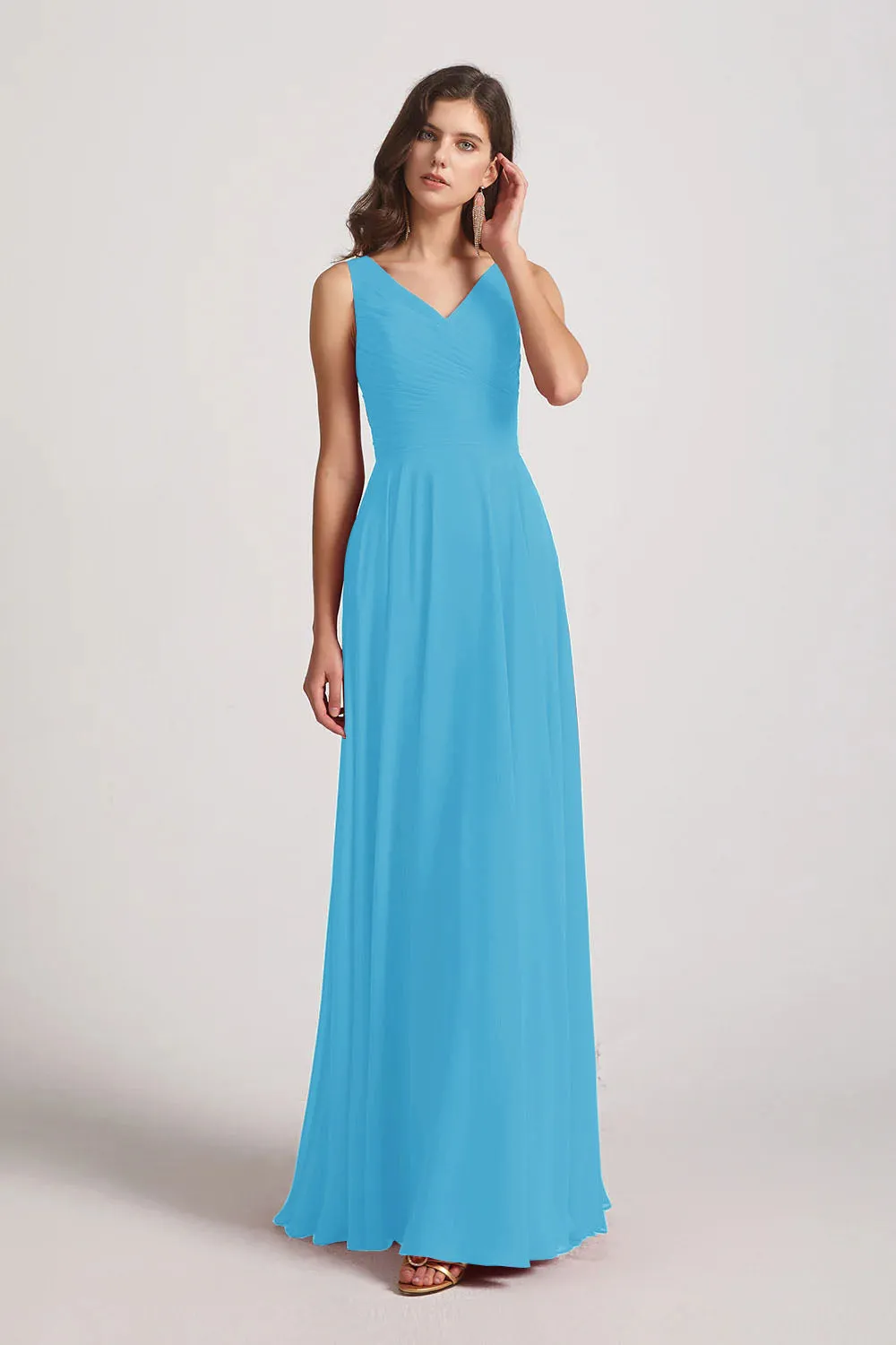 Straps Pleated A-Line Chiffon Sleeveless Bridesmaid Dresses (AF0144)